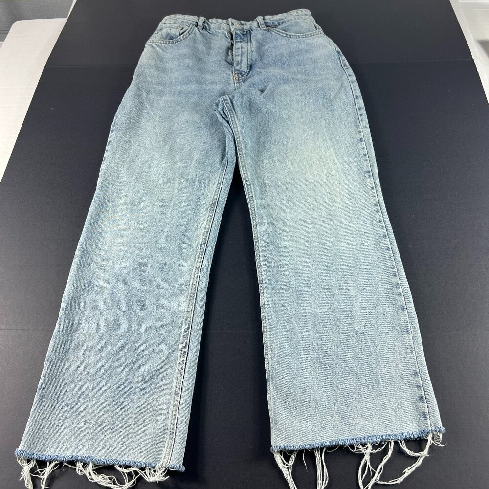 Zara Jeans Women's 28x25* High Rise Relaxed Straight Crop Light Blue Denim Tag 6